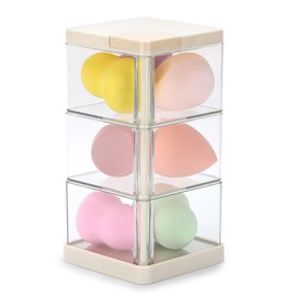 Tbestmax Rotation Bathroom Container Acrylic Cotton Swab/Pad/Ball Dispenser Clear Qtip Holder 3 Grids Cosmetic Sponge Organizer Holder Square