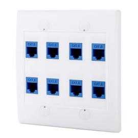 POKIVIR - Cat6 Keystone Ethernet Wall Plate Female to Female - White (8 Port)