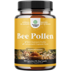 Bee Pollen Pills for Breast Growth 180 Ct - Bee Pollen Supplement 1000mg Serving with Naturally Occurring B Vitamins Minerals & Enzymes - Breast Support Supplement - Vegetarian Non-GMO & Gluten Free