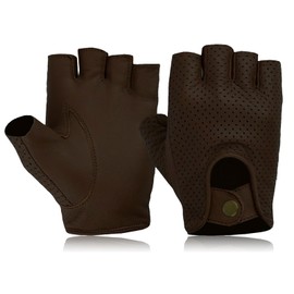 COLOURLINX Unisex Mens Ladies Fingerless Genuine Leather Driving Gloves Half Finger Outdoor Sports Gym Biker Cycling Motorbike Wheelchair Gloves (Dark Brown, S)