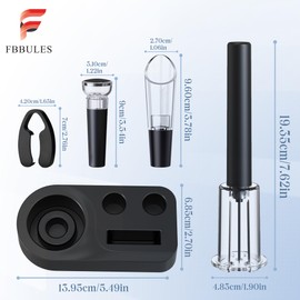 FBBULES Air Pressure Wine Opener Set with Foil Cutter, Vacuum Stopper, Aerator Pourer & Storage Base, Easy Cork Remover Corkscrew for Home Restaurant Party, Gifts for Wine Lovers