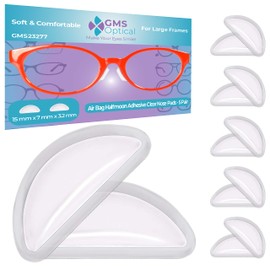 GMS Optical 3.2mm Extra-Thick / 15mm Medium-Length - Silicone Adhesive Halfmoon Air Bag Cushion Anti-Slip Nose Pads for Glasses, Eyeglasses, Sunglasses (5 Pair) (Clear)
