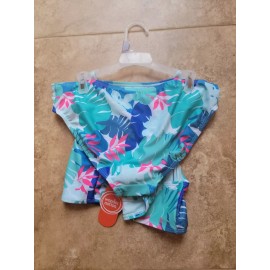 Wonder Nation Girls Palm Printed Bikini Swimsuit with UPF 50+ Blue 18 XXL