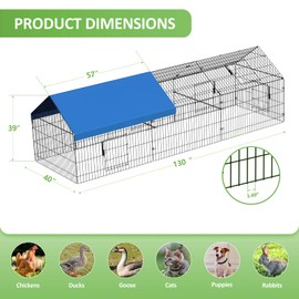 INJOPEXI Metal Chicken Coop 130"×40"×39" Chicken Runs for Yard with Cover Chicken Playpen Enclosure Chicken Pen Kennel Duck Coop Cage for Outdoor Backyard Farm Rabbit Dog Cat Small Animal Poultry