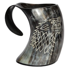 5MOONSUN5's - Game of thrones stark house viking drinking horn mug wolf carved tankard Drink Mead & Beer Like Game of Thrones With This Large Ale Stein - A Perfect Present For Real Men