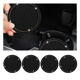 Dickno 4 PCS Bling Car Cup Coaster, 2.75 Inch Crystal Rhinestone Auto Cup Holder Insert Coaster, Anti-Slip Durable Car Drink Cup Mat, Universal Vehicle Interior Decor Accessories (Black & Gray)
