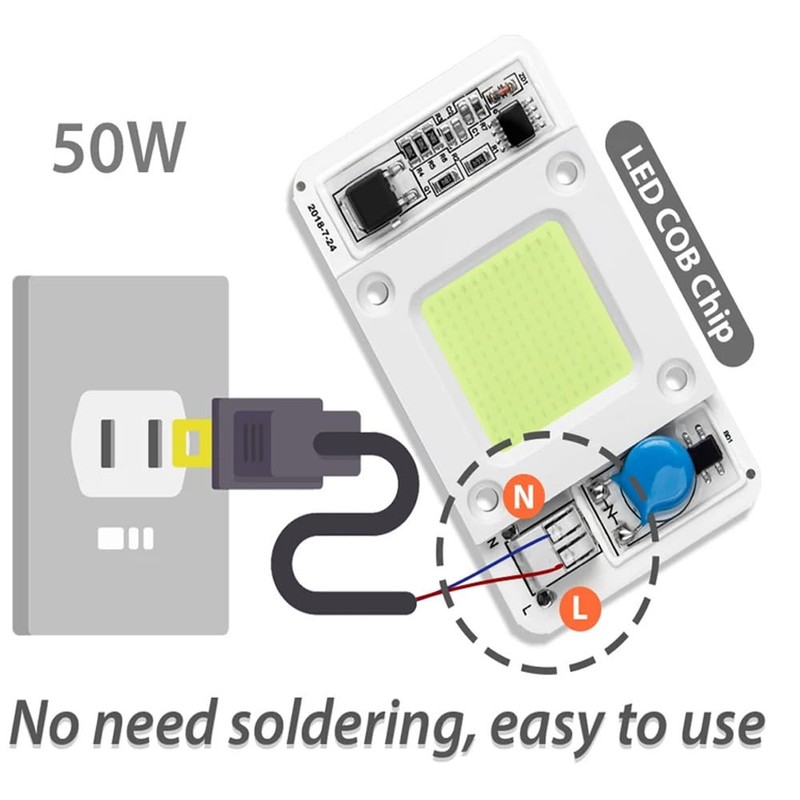 Vrabocry 50W 220V COB High Power Cool White 10000K-15000K LED