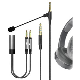 GEEKRIA QuickFit Boom Mic Headphone Cable for Gaming & Meeting Compatible with Skullcandy Hesh Evo, Hesh 3, Crusher Evo, Venue Headsets, 2.5mm Replacement Cable with Boom Microphone (1.7m)