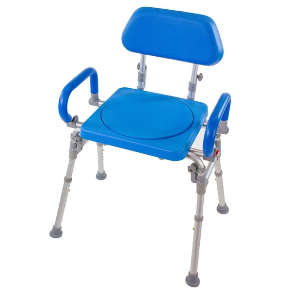 Folding Shower Chair with Rotating Swivel seat. Liberty Premium Padded Bath Chair with armrests and backrest by Platinum Health
