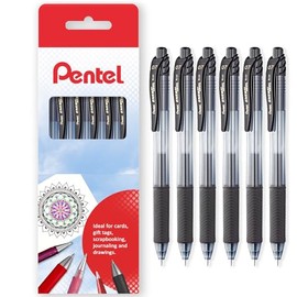 Pentel Energel X BL107 Retractable Gel Rollerball Pens - 0.7mm Nib - Pack of 6 in Gift Box (Black)