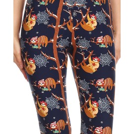 Leggings Depot Women's High Waist Novelty Christmas Holiday Print Leggings-Full Length-S662, Winter Sloths, 3X5X
