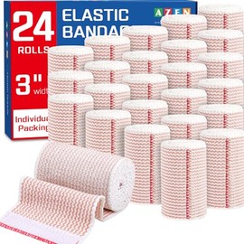 AZEN Premium Paquete de 24 Vendajes Elásticos de 3 Pulgadas, Vendaje de Compresión para Piernas, Vendajes de Linfedema para Piernas, Tobillo, Rodilla,