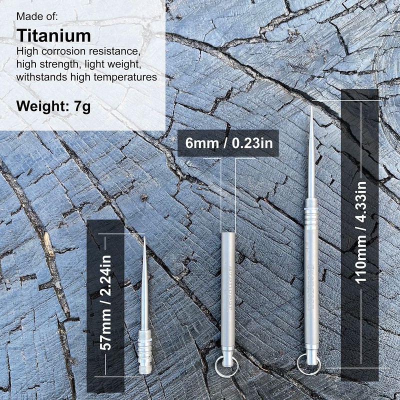 aZengear Titanium Toothpick, 8g, 11cm/4.3in, ⌀6mm with Keyring Pocket Holder