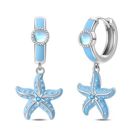 HUIPOJUE Starfish Earrings for Women Silver Dangle Drop Beach Earrings Summer Ocean Jewelry Gifts