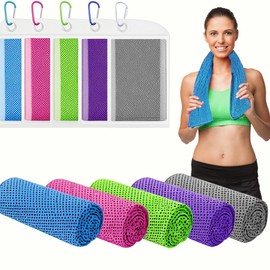 5 Packs Cooling Towels for Neck & Face (40"x12") - Quick-Cooling Microfiber with Waterproof Bag & Carabiner, Reusable Breathable Gym for Running, Yoga, Camping, Hiking, Workout