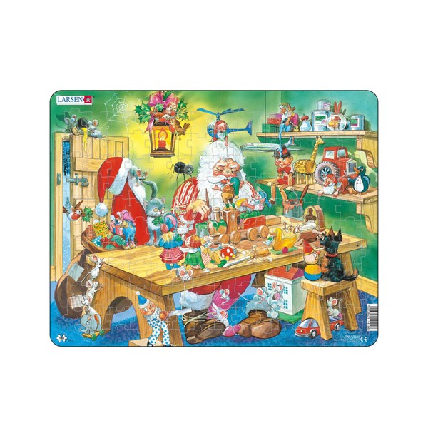 Larsen EA2 Rahmenpuzzle für Kinder I Werkstatt des Weihnachtsmannes I Puzzle ab 3 Jahre I Schönes Kinderpuzzle mit 140 Teilen I Spiel, Spaß & Lernen