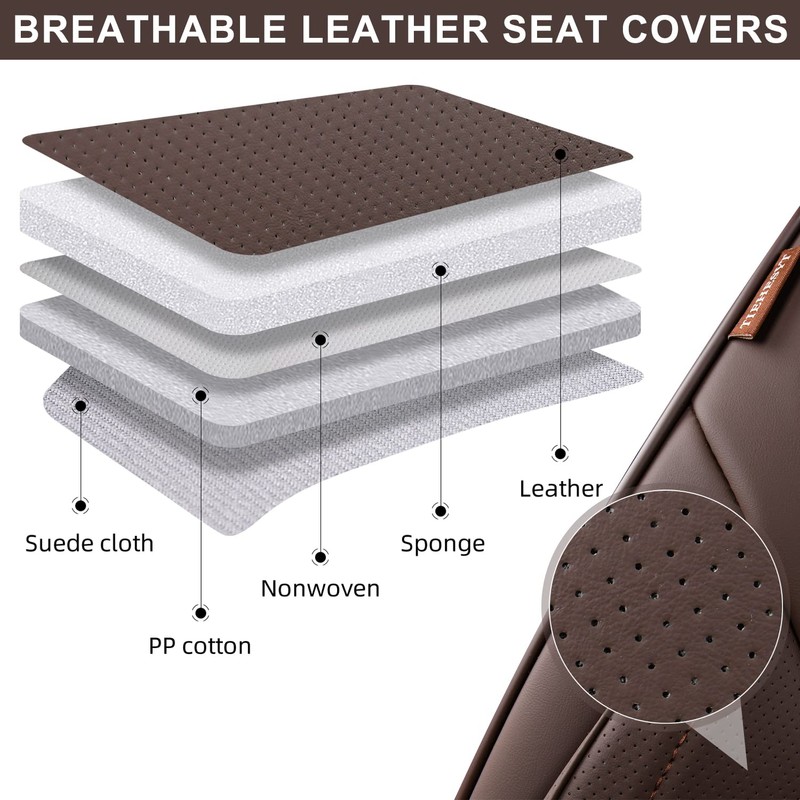 TIEHESYT Mature Brown Car Seat Covers, Breathable Faux Leather, Universal