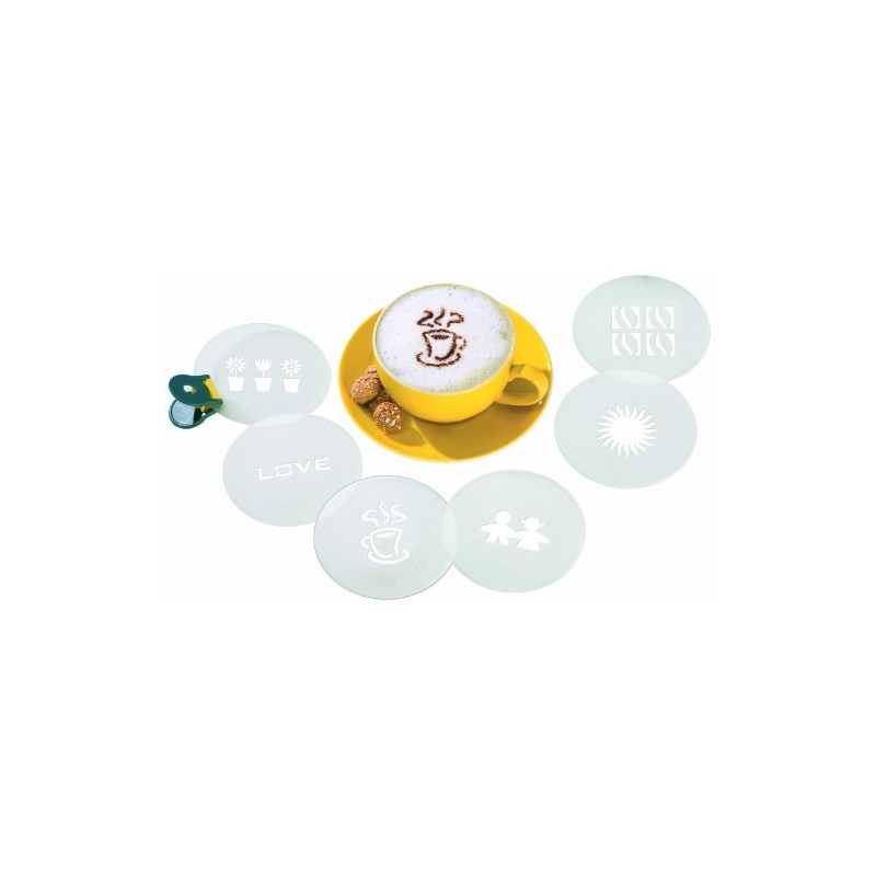 Cappuccino-Schablonen II in Dose: 6 Schablonen, PP, 9,5 cm