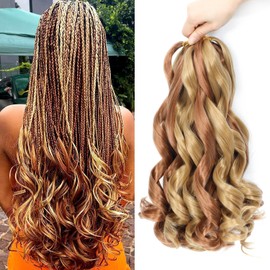 French Curl Braiding Hair 16 Inch 8 Packs Curly Braiding Hair Pre Stretched French Curls Braiding Extension Curl Crochet Braids Spiral Extensions (30P27#, 16 Inch (Pack of 8))