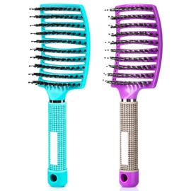 Hair Detangling Brush for Curly & Dry & Wet, Getting Knots Out without Pain, Reduce Hair Loss, Detangler Brush, 2 Pack (Purple & Blue)