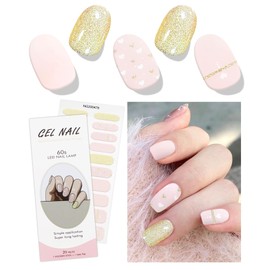 JMEOWIO Gel Nail Stickers Cream Pink Glitter Gold Heart Semi Cured Gel Nail Strips Wraps UV/LED Nail Supplies Nail Art Design Decoration Accessories
