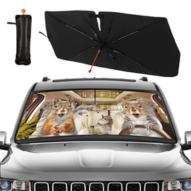 CHILL·TEK - Paraguas divertido para parabrisas de coche, divertido paraguas de ardilla para coche, bloquea los rayos UV con calor, plegable, protector
