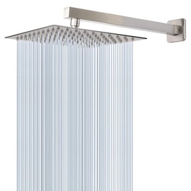 HarJue Shower Head with Extension Arm, High Pressure Square with ShowerArm, Stainless Steel Rainfall-Waterfall Full Body Coverage (10'' Shower with 16'' Arm, Brushed Nickel)