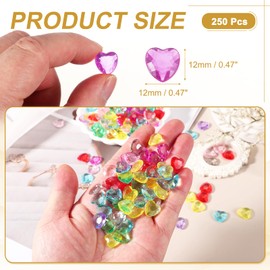 sourcing map 250Pcs Rose Red Acrylic Heart Gems, Crystals Fake Heart Gems for Vase Fillers, Valentines Decorative Heart Gems for Table Scatter, Party Wedding Arts Crafts
