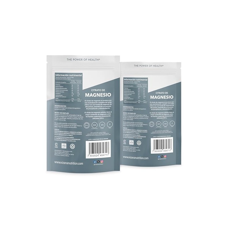 VIZANA NUTRITION | Citrato de Magnesio en Polvo (Trimagnesio Anhidro)