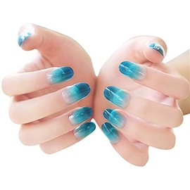 24pcs/set Press On Nails False Nails for Women Acrylic Gradient Color False Nails Full Cover Salon Home Stick On Nails Manicure Nail Art Tips with Glue (Sky blue)