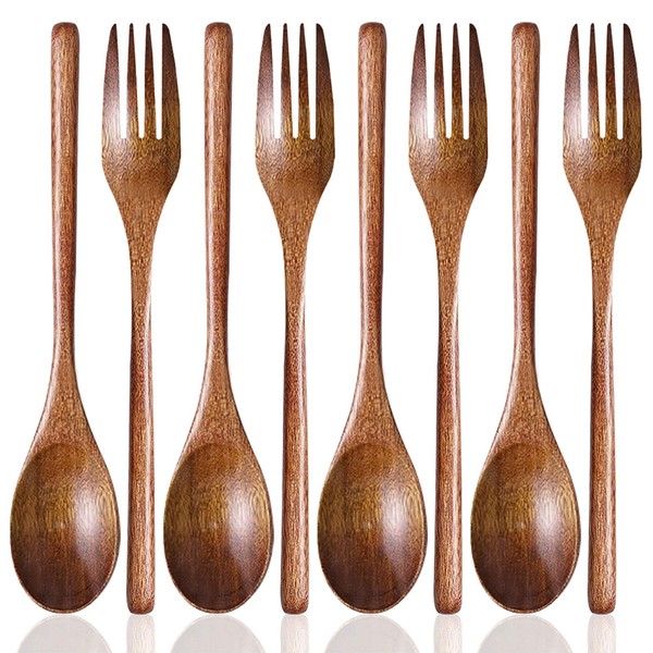Set of 8, Wood Soup Spoons and Forks, DaKuan Wooden