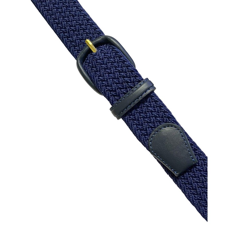 Belts.com Leather Covered Buckle Woven Elastic Stretch Belt, Navy, (L(37"-39")