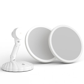 MIVCIOK Portable Travel Vanity Mirror with Lights,Interchangeable Mirror Design,1/15X Magnifying Mirror,Stepless Adjustable Lighted Makeup Mirror,3 Color Modes,Desk or Travel Use