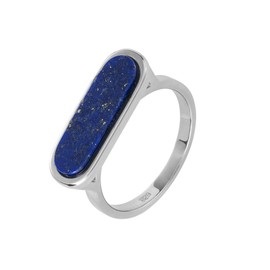 Silverly Women's .925 Sterling Silver Lapis Lazuli Blue Gemstone Capsule Shaped Ring, Sterling Silver, Lapis Lazuli