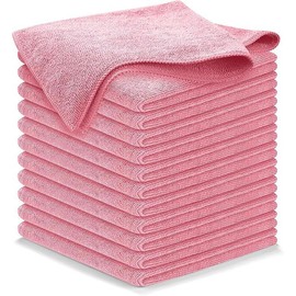 Microfiber Cleaning Cloths - 12 Pack (12.5"x12.5") - Ultra-Absorbent, Streak-Free Towels for Car Wash, Mirrors, and Windows - Washable Up to 1200 Times - High Performance Dirt & Liquid Removal - Color: Light Pink
