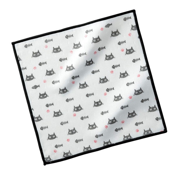 Mameka KB-908 Dish Towel, White, Approx. 11.8 x 11.8 x 0.08 inches (30 x 30 x 0.2 cm), Towel, Dish Cloth, Black Cat, Kitchen Dish Towel, For Tableware, No Gluing, Quick Drying, Water Absorption