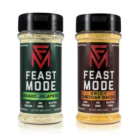 Feast Mode Flavors | Cheddar Jalapeno Pack | 2 count | 5oz seasonings | Asiago Jalapeno | Spicy Cheddar Bacon | meal prep seasoning, low sodium, no msg, gluten free, low calorie, no artificial fillers, healthy flavoring