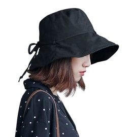 Qchomee Ladies Foldable Shapeable Brim Sun Hat UPF 50+ Bucket Cap Wide Brim Beach Sunhat Travel Holiday Camping Gardening Walking Sun Protection Cap Adjustable Chin Strap Hat Black
