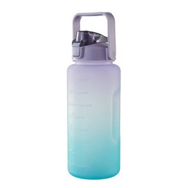 2L Sports Water Bottle Large Capacity Straw Time Motivational Fitness Jugs (Purple)