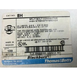 Blackburn Thomas & Betts Burndy KS15  / Blackburn Thomas&Betts 8-10 Splt Bolt Connector 8H QTY-1