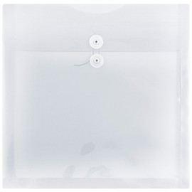 JAM PAPER Plastic Envelopes with Button & String Tie Closure - Large Square - 13 x 13 - Clear - 12/Pack