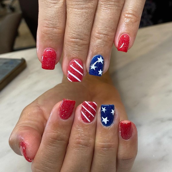 24Pcs Independence Day Press on Nails Short Square 4th of
