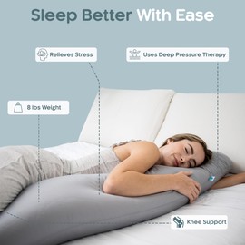 SleepCloud Weighted Body Pillow 8lbs - Weighted Pillow for Deeper Sleep (48" x 14") - Cooling Body Pillows for Adults, Full Body Pillow for Sleeping, Side Sleeper Body Pillows with Cover (X-Large)