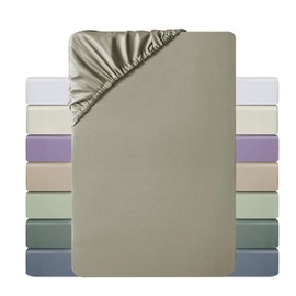 MILDLY Fitted Sheet 160 x 200 cm Satin, 100% Long Staple Cotton Silky Luxury Bed Sheet Fitted Sheet up to 25 cm Mattress Height, Oeko-Tex Certified-MistSage