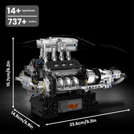 Mould King 10206 Technik V8 Engine Building Blocks Clamping Blocks Engine MCL V-8 Engine Kit Clamping Blocks Simulation Petrol Engine Model for Adults (737 Pieces)