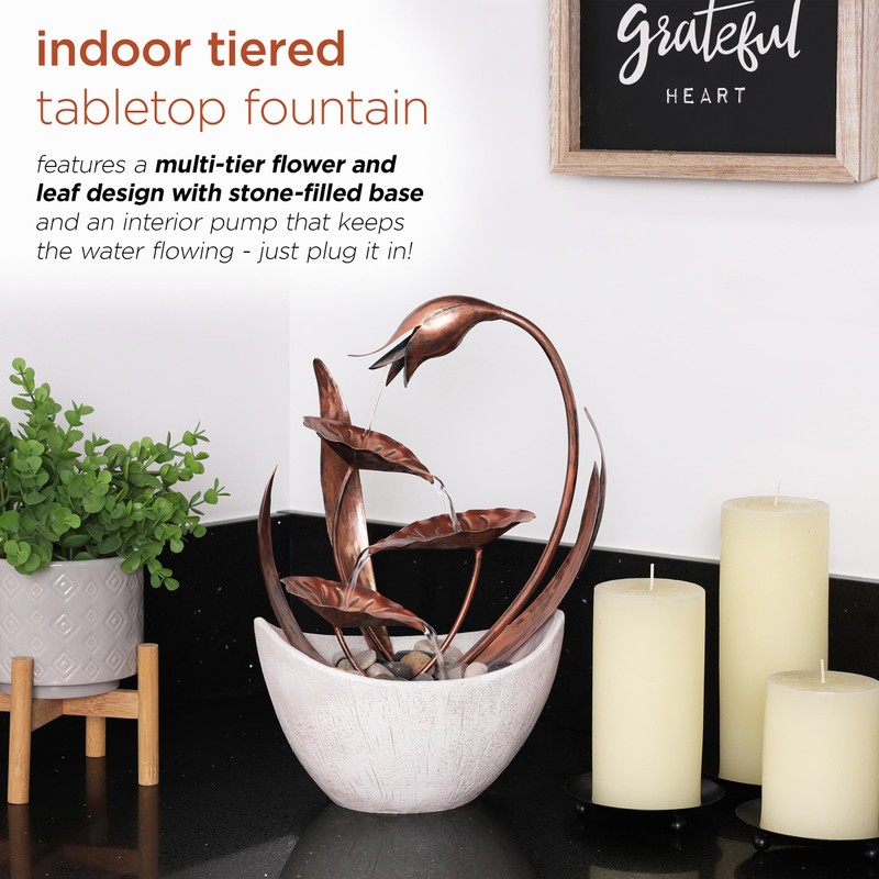 Alpine Corporation ZEN918 Indoor Tabletop Multi-Tiered Metal Falling Leaves Water