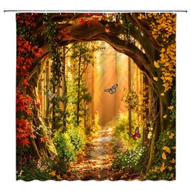 Fall Forest Shower Curtain Set,Autumn Bathroom Decor Curtain