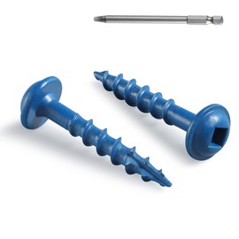 BNUOK Pocket Hole Screws 1 Inch, 300Pcs, Anti-Rust Blue Coated Pocket Screws #8 x 1, Exterior Wood Screws, Coarse Thread, Washer Head Square Drive, Self-Tapping Tip, with Drive Bit