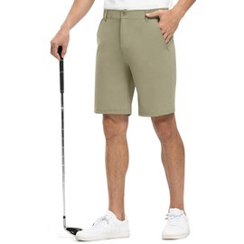 Rdruko - Pantalones cortos de golf para hombre, elásticos, de ajuste seco, de 9 pulgadas, ligeros, casuales, con bolsillos, 02 caqui, 32