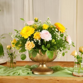 Retro Gold Vases for Centerpieces Set of 2 Brass Metal Vases for Flowers Decorative Pedestal Bowl for Table Centerpieces Floral Arrangments on Housewarming Wedding Party